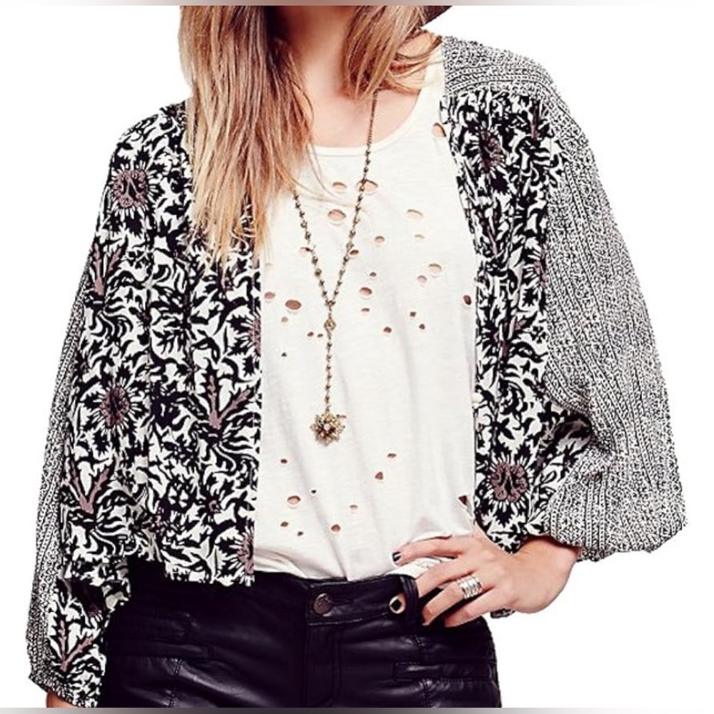 Free People printed balloon sleeve jacket lightweight size S